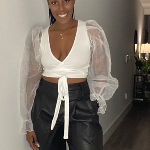 Zara White organza sleeve wrap top